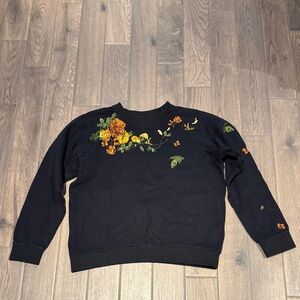 Little Moon Black Top with Floral Embroidery
